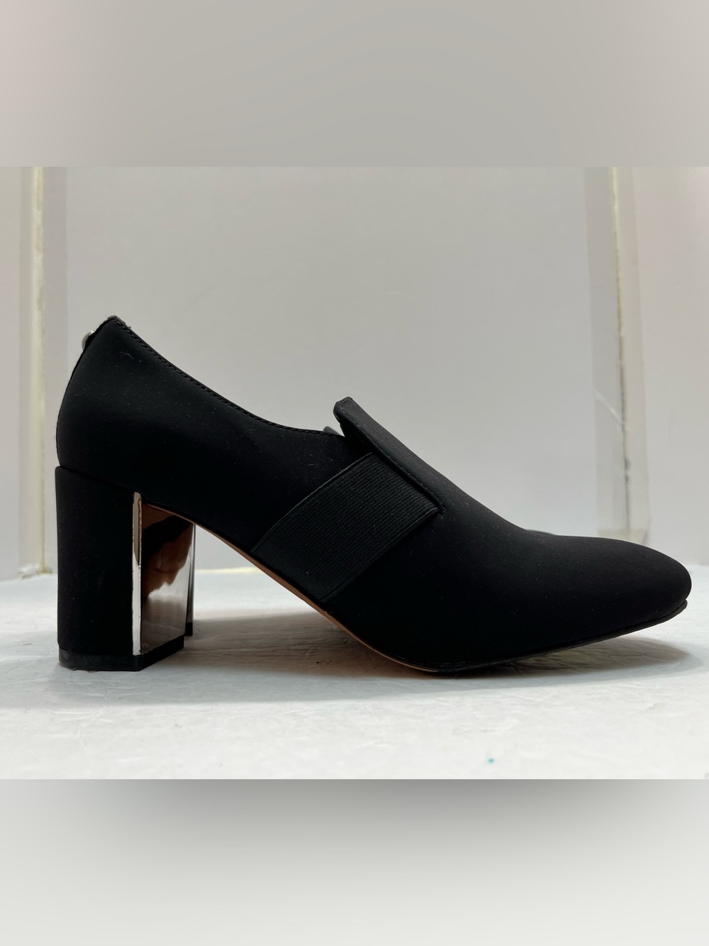 Donald J Pliner Clem-D Black Fabric Pump Mirrored Block Heel Shoes Size 7M